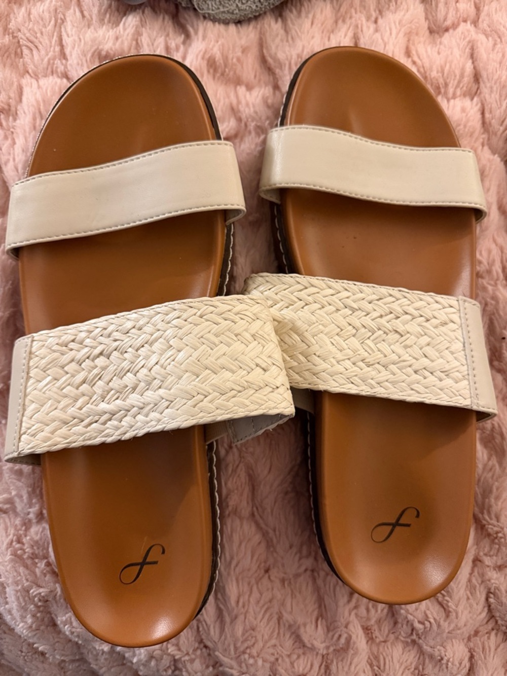 Neutral Double-Strap Slide Sandals - Cream
